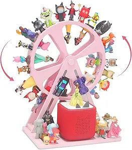 for Tonies Box Organizer Storage Shelf 360 Ferris Wheel, Magnetic Floating Shelves for Generation 1 & 2 Player Tonies Figures Characters, Display 50~70 Characters Pink
