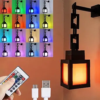 Pixelated Lantern Night Light for Kids, Glow LED 16 Colors Change Wall Lamp