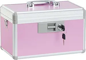 xydstay Medicine Lock Box,First Aid Safe Medication Storage Box,Layered Aluminum Daily Medicine Cabinet Family Use,12.2" x 7.9" x 7.5", Pink