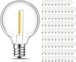 GvvooHome 90 Pack LED G40 Replacement Bulbs for String Lights, Shatterproof Plastic Globe Bulb for Indoor Outdoor Patio Decor, E12 Candelabra Socket Base, Warm White