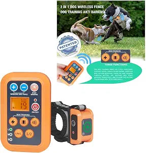 DOTSTAR Wireless Dog Fence Training Barking 3-in-1 Pet Collar System, Dog Training Fence Electric Container, Remote Automatic Voice-Activated No Barking Device, Waterproof Wireless Charging Collar