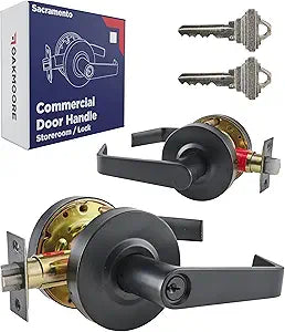 OAKMOORE Commercial Door Handle Black - Grade 2 Lockset - Door Lever Schools Offices Industrial UL CUL & ADA  ANSI A156.2 (Storeroom (Auto Locking, Need Key))