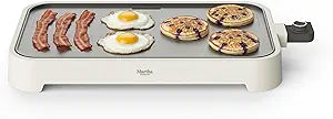Martha Stewart 12 x 22 Electric Griddle, XL Ceramic Nonstick Flat Top Cooking Surface, Adjustable Temperature Dial, Drip Tray, Dishwasher Safe, 1500W Fast Even Heating, Pancakes & Eggs, Linen Cream