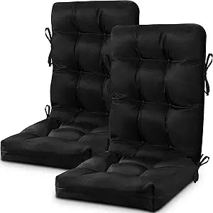 DoubleFill 2 Set High Back Rocking Chair Cushions Large Anti Slip Chair Pads 43"x19"x3" Indoor Outdoor with Ties Waterproof Fade Resistant Lounger Chair Cushions for Rocker(Black)