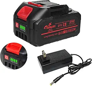 21v Lithium Battery - 4000mAh Red with Charger Adapter Charge Indicator Light Compatible with All 18v-21v Power Tools, Suitable for Outdoor and Indoor Renovation Work