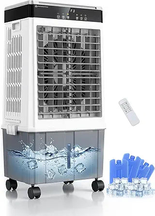 Air Choice Swamp Cooler, 3000CFM 31" Evaporative Air Cooler, 5.5Gal Removable Tank & 4 Ice Box, 120┬░ Oscillation, 3 Speeds, Remote, 12H Timer, 3-in-1 Air Cooling Fan for Outdoor, Office, Bedroom, Grey