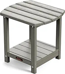 Ciokea Adirondack Outdoor Side Table, 2-Tier Sturdy Patio End Table Weather Resistant, Morden Side Table for Patio, Pool, Porch, Grey