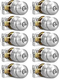 Brushed Nickel Door Knobs, 10 Pack Privacy Door Knobs Interior Door Knobs for Bedroom/Bathroom Keyless Doorknobs Interior/Exterior Lockset, Brushed Nickel Modern Design Door Hardware