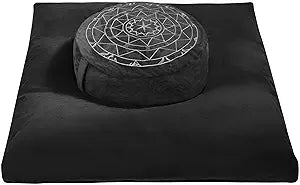 Zafu & Zabuton Meditation Cushion Set - Buckwheat Hull & Memory Foam Pillows, Ergonomic Support for Yoga, Mindfulness - Organic Velvet Cover, Large Size, Durable Comfort (Black)