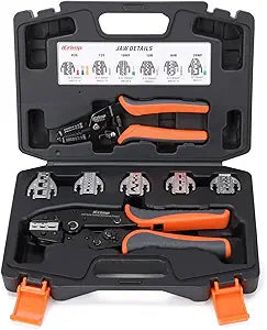 iCrimp 8-Piece Ratcheting Crimping Tool Set with PM Powder-Metallurgy Quick-Exchange Jaws, Crimps Heat-Shrink, Open-Barrel, Insulated & Non-Insulated Ferrules AWG 20-2