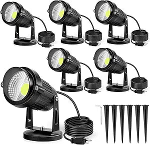 Landscape Lights - 5W 110V Outdoor Spotlight - Waterproof IP65-3000K Cool White LED Landscape Lights - 5ft Cable for Yard Garden Patio Driveway House (Include Spike) (6 Pack)