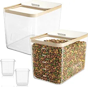 Teenyyou 2 Pack 30 Lbs Airtight Dog Food Storage Container with 2 Scoops, Clear Cat Food Container Storage Bin with Measuring for Dog Cat Bird Other Pet