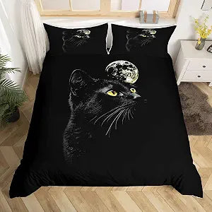 Erosebridal Cat Bedding for Girls Boys Cute Black Cat Pattern Bedspread 3 Piece Black Animal Print Decorative Duvet Cover Set Queen Size Farmhouse Cats Decor Comforter Cover 2 Pillowcases