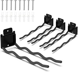 HUHOLE 4 Pack Garage Hooks Heavy Duty  12 Inch Long Wave Wall Mount Hangers for Ladders, Shovels, Chairs & Garden Tools  Steel Utility Organizer for Garage Storage System (60lb Capacity, Black)