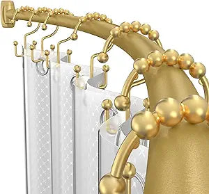 Curved Shower Curtain Rod 36.4-76In Adjustable, Gold Round Shower Curtain Rod, Shower Rods for Bathroom, Bathtub, Stall, Bathroom Rod No Rust, Extra Space, Need to Drill