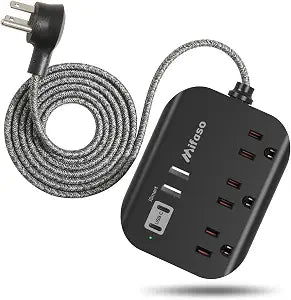 Travel Essentials, Power Strip with USB, Compact Flat Plug Extension Cord