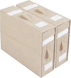 Linen Closet Organizers and Storage for Bedding Thin Blanket, Folding Sheet Storage Organizer with Visible Window (Beige)