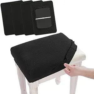 BUYUE 4 pcs Vanity Stool Bench Covers, Luxury Crease-Resistant Jacquard Fabric Saddle Bar Stool Slipcovers Stretch Washable, (Rectangle, 4 Counts, Black)
