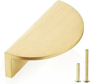 QOGRISUN 5-Pack Solid Brass Cabinet Pulls, Gold Half Moon Drawer Dresser Handles, 2-1/2-Inch Hole Center, Kitchen Cupboard Hardware, Brushed Brass Finish