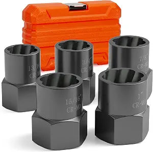 5PCS Bolt Extractor Kit Heavy Duty, 1/2" Drive Impact Lug Nut Remover Tool, Nut Extractor Set Large Size 19-25mm For Removing Stripped, Damaged, Rounded off and Rusted Bolts, Studs