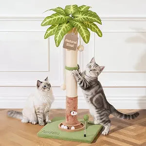 Cat Scratching Post for Indoor Adult Kitten Scratch, 35" Tall Sisal Rope Palm Tree Scratcher with Carpet Sturdy Base, Cute Toy for Small Kitty, Large Standing Climbing Pole Furniture Saver