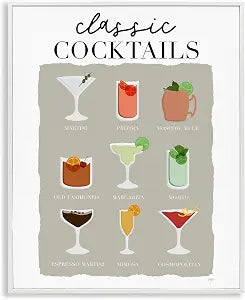 Classic Cocktails Chart Kitchen, 16 x 20 Inch Framed Gicle Print