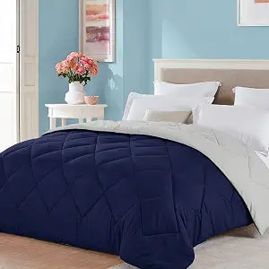 Seward Park Full Queen Size Navy Blue Light Grey Comforter Reversible Lightweight Boys Girls Bedding Cooling Bedspread All Season Fall Blanket
