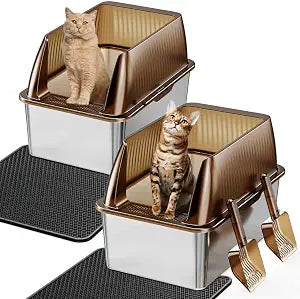 Tripamin 15 XL Stainless Steel Cat Litter Box Enclosure, XXL Stainless Steel High Sides with Lid, Extra Large Metal Cat Litter Box (Transluce, 2-pcs XX-Large)