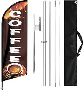 11FT Coffee Feather Flag Kit, Windless Swooper Flag with Aluminum Alloy Pole, Stainless Steel Stake & Carry Bag, Outdoor Coffee Shop Banner