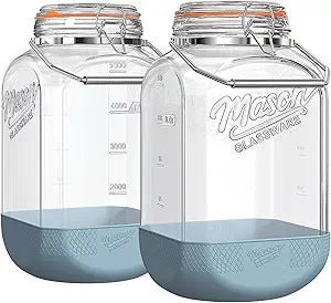 [NEW] 2 Pack Square 1.5 Gallon Glass Jar with Hinged Airtight Lid, Large Mason Jars Wide Mouth with Handle, Glass Storage Containers with Non-slip Base for Pantry, Laundry Room, Flour, Rice, Dog Treat