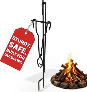 Blue Sky Outdoor Living Fire Poker and Fire Tongs Set with Stand, Black