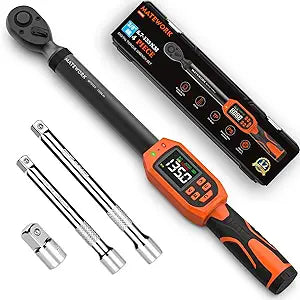 Matework Digital Torque Wrench 3/8" Drive, (5-99.5 Ft.Lb/6.7-135Nm), 1% Accuracy Electric Torque Wrench Digital with 2 Extension Bars, Buzzer and LED Flash Alert, for Bike/Moto/Auto Repair