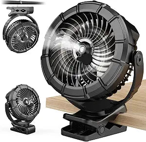 Ausic Portable Clip on Misting Fan, [5-45Hrs] Golf Cart Spray Fan, 720 Rotate Baby Stroller Fan, Outdoor Camping Fan with LED, Rechargeable Battery Operated RV Travel Cruise Fan, Golf Accessories