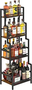 Hayexiha 4-Tier Stepped Freestanding Wine Rack, Large Capacity Liquor Cabinet with Anti-Fall Guardrails and Rounded Corners, Bottle Display Shelf & Mini Bar for Living Room, Home Bar, Kitchen Corner