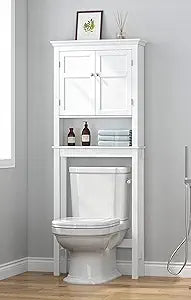 UTEX Over The Toilet Storage Cabinet, Over Toilet Bathroom Organizer with Adjustable Shelves, Above Toilet Storage Cabinet Space Saver, White