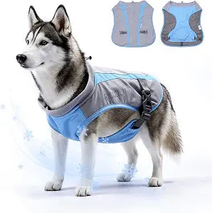 Mora Pets Dog Cooling Vest for Summer Lightweight Breathable UPF 50 Sun Protection Evaporative Cooling Adjustable Fit with Hidden Leash Access for Small Medium Large Dogs Light Gray Blue XL