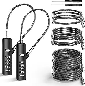 4-Digit Combination Cable Lock with 3 Replaceable Steel Cables for Gate, Bike & Luggage, Resettable Keyless Cable Lock, Black, 2 Pack