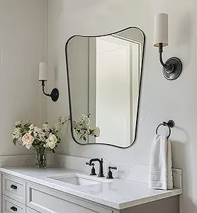 MIRRORART Black Mirror 22x30'', Transitional Irregular Wall Mirrors Butterfly Shaped in 1 Seamless Stainless Steel Metal Frame for Bathroom Remodel, Entryway, Over Sinks, Wall-Mounted Vertical Only