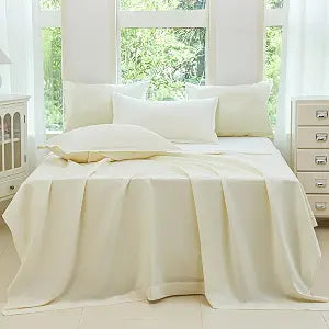 Solid Beige Cotton Bed Sheet Set - King Size- Lyocell Blend Cooling Breathable Bed Sheet for Hot Sleepers, Hypoallergenic, 16-inch deep Pocket,All-Season,4 Pieces