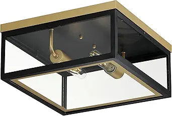Maxim Lighting Neoclass Flush Mount | Black/Gold Aluminum Finish | Clear Glass Shade | Contemporary Indoor Light Fixture | Ideal for Bedrooms, Hallways & Entryways | Wet Rated | 30059CLBKGLD