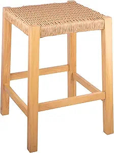 Alaterre Furniture Bar Stool with Handcrafted Woven Rope Seat - Newport Collection 24-Inch Counter Height Stool for Kitchen, Bar, or Dining Room - Wood Barstools