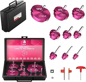 Original Design Patent Triple Inserts 9 Pcs PVC Pipe Reamer Kit, PVC Fitting Saver, Pipe Tools Contains 1/2", 3/4", 1", 1-1/4", 1-1/2", 2", 2-1/2", 3", 4" and 2 Replacement Carbide Inserts for SCH40
