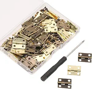 60Pcs Small Brass Antique Mini Hinges, Stainless Steel Folding Butt Miniature Hinges With Screws and Screwdriver for Dolls House Mini Wooden DIY Crafts Jewelry Box Cabinet