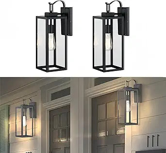 WISBEAM 18 inch Exterior Lighting Fixture, Black Large Porch Lights Outdoor Wall Mount, Modern Sconce Light for Outside, Black Front Door Lamp with Metal Construction and Clear Glass, 2 Packs