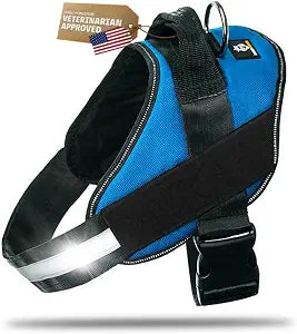 DOGGYKINGDOM No Choke Dog Harness with Handle and Patch Panels, Adjustable Reflective Dog Vest for Small Dogs and Growing Puppy, Blue, XS