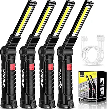 LED Rechargeable Work Light with Magnetic Base Hanging Hook, 360 Rotate 5 Modes, Mechanic Flashlight for Car Repair, Grill, Outdoor, Emergency, Tight Spaces - Tool Gifts for Men (4 Pack)