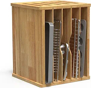 6 Tier Rubber Wood Tray Dividers for Cabinets, Heavy Weight Kitchen Vertical Tray Divider Organizer, Storing pans, Baking trays, Cutting Board(16.73" W x 14.13" H x 12.4" D)