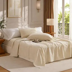 Linen Sheets King Size, Cotton Linen Bed Sheets, Breathable, Durable Bed Sets 18" Deep Pocket(Natural Linen)