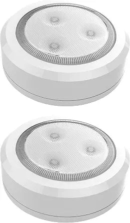 Brilliant Evolution Ultra Thin Wireless LED Touch Lights - Battery Operated Under Cabinet Lighting - Round Puck Lights for Closet, Countertop - Stick On Push Light for Home Decor - Pack of 2