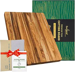 BEEFURNI Teak Wood Cutting Board without Juice Groove (M, 20x15x1.25"), Large Wooden Cutting Boards for Kitchen, Chopping Board Wood, Butcher Block, Charcuterie Board, Gift Box Included